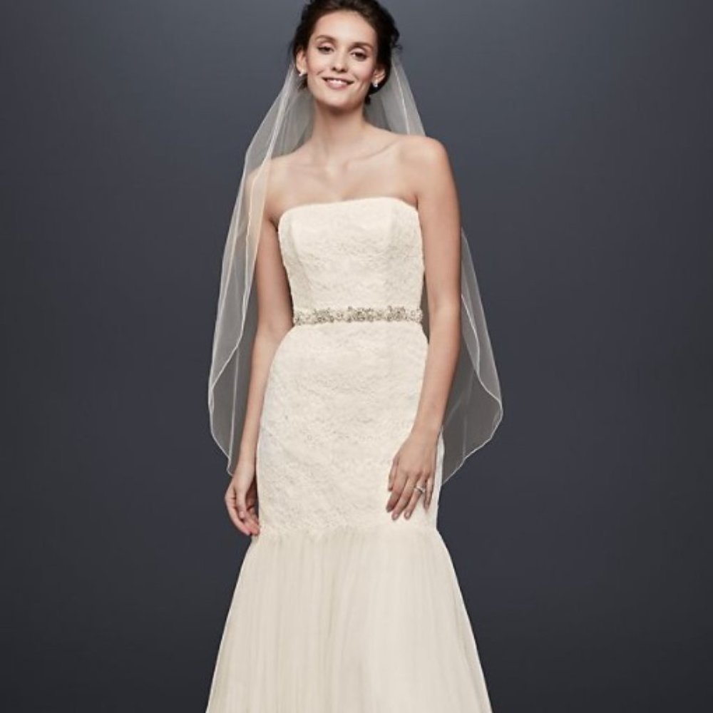 Strapless Lace Trumpet/Mermaid with Tulle Skirt Wedding Dress